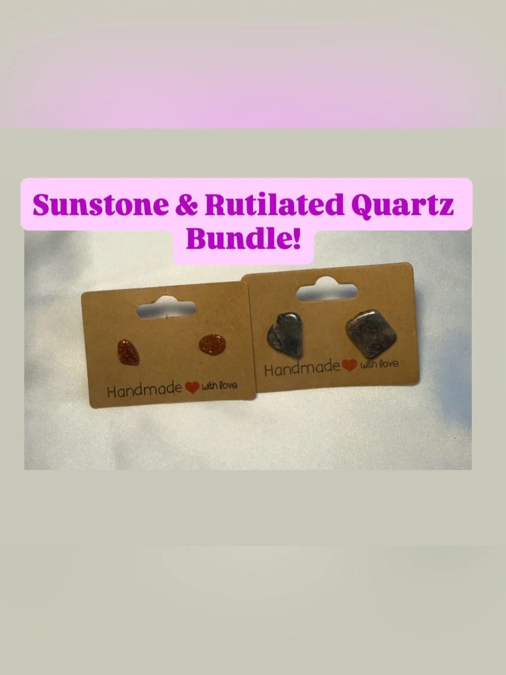 Sunstone & Rutilated Quartz Crystal Stud Earring Bundle – 2 Pairs | Handmade